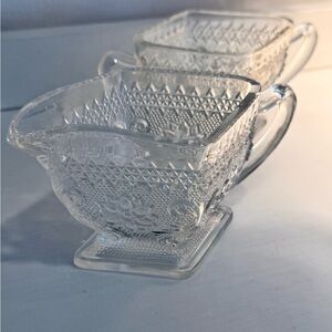 vintage Indiana Glass Diamond Tiara creamer and sugar set
